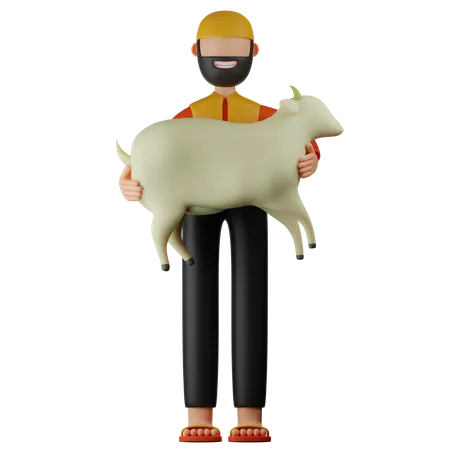Muslim Man With Sheep  3D Illustration