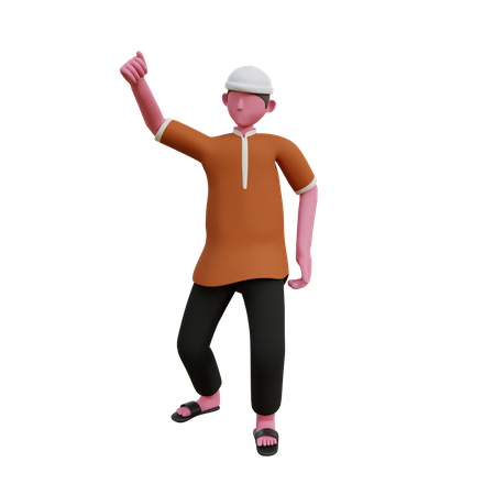 Muslim man with thumbs up hand gesture  3D Icon
