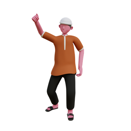 Muslim man with thumbs up hand gesture  3D Illustration