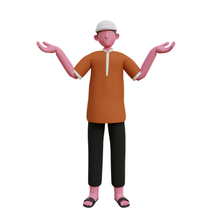 Muslim man with wide open arms  3D Icon