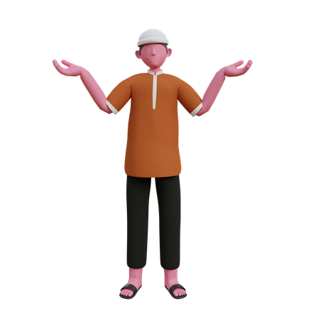 Muslim man with wide open arms 3D Illustration