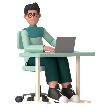 Muslim Man Working Laptop  3D Illustration