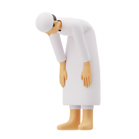 Muslim men praying in ruku posture 3D Illustration
