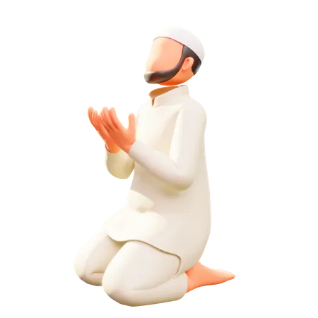 Muslim men sit praying  3D Illustration