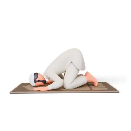 Character Muslim Man Praying In Sujud Posture 3D Illustration