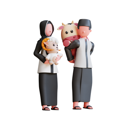 Muslim People doing Cow and sheep baby care  3D Icon