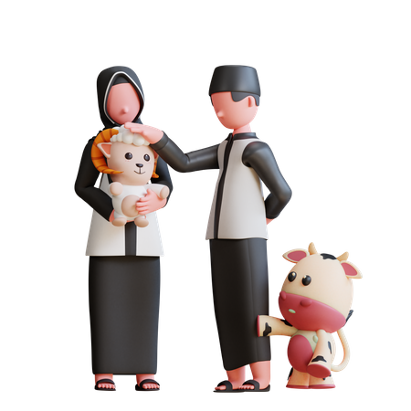 Muslim People doing Cow and sheep baby care  3D Icon