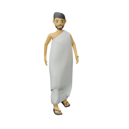 Muslim pilgrimage walking pose 3D Illustration