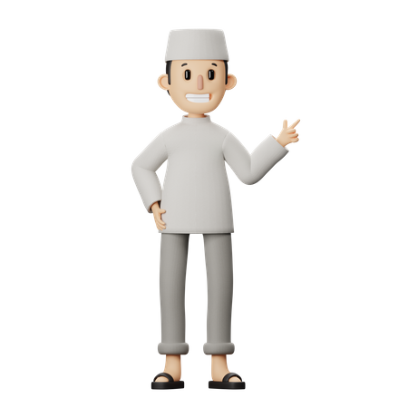 Muslim pointing left pose  3D Illustration