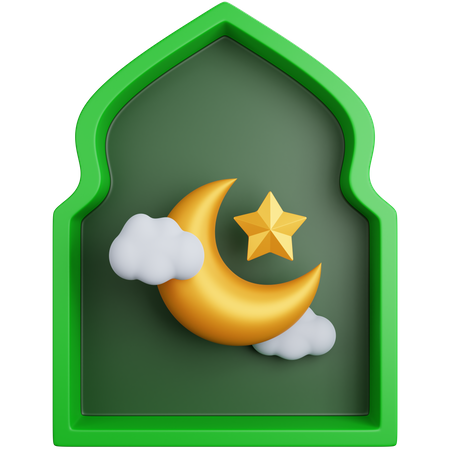 Muslim Window Ornament With A Crescent Moon  3D Icon