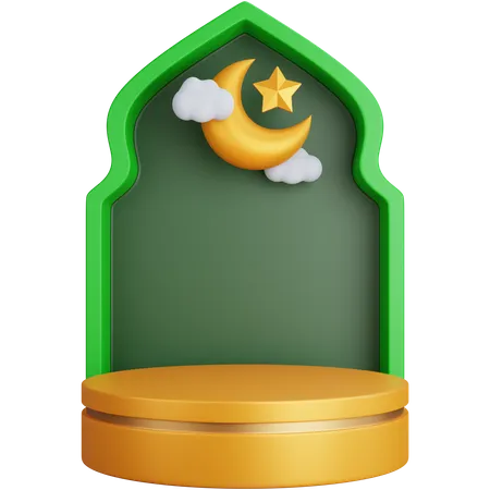 3 D Rendering Muslim Window Ornament With Podium Isolated 3D Icon