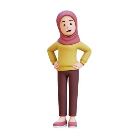 Muslim With Hijab Girl Standing With Her Hand On Hip  3D Illustration