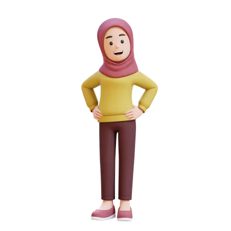 Muslim With Hijab Girl Standing With Her Hand On Hip  3D Illustration