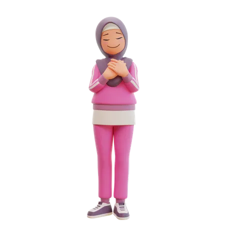 Young Muslim Woman Sporty Smiling Posing Happy 3 D Cartoon Illustration 3D Illustration
