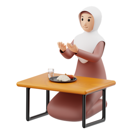 Muslim Woman Breaking Iftar  3D Illustration