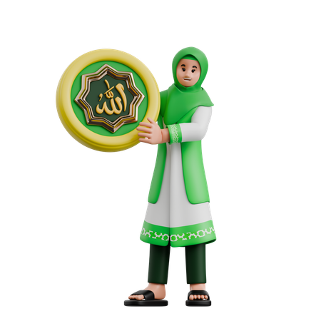 Muslim Woman Carrying Islamic Ornaments  3D Illustration