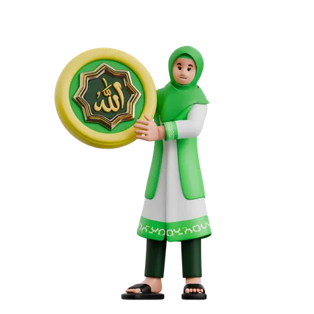 Muslim Woman Carrying Islamic Ornaments  3D Illustration
