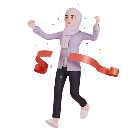 レースでの勝利を祝うイスラム教徒の女性  3D Illustration