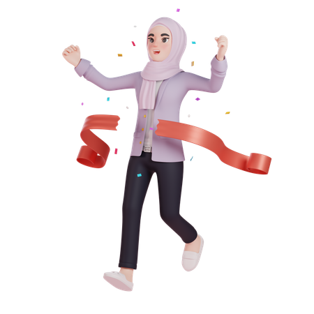 Muslim Woman Celebrating Victory In Race  3D Illustration