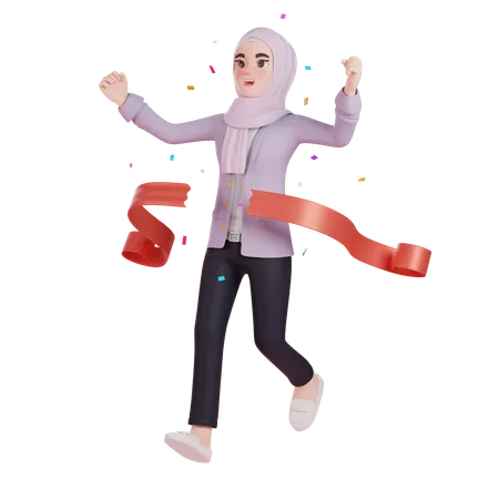Muslim Woman Celebrating Victory In Race  3D Illustration