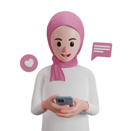 Muslim woman chatting on social media  3D Illustration