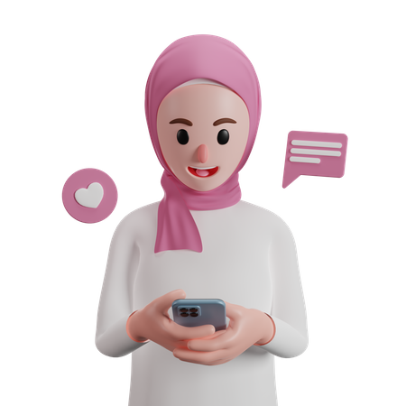 Muslim woman chatting on social media 3D Illustration