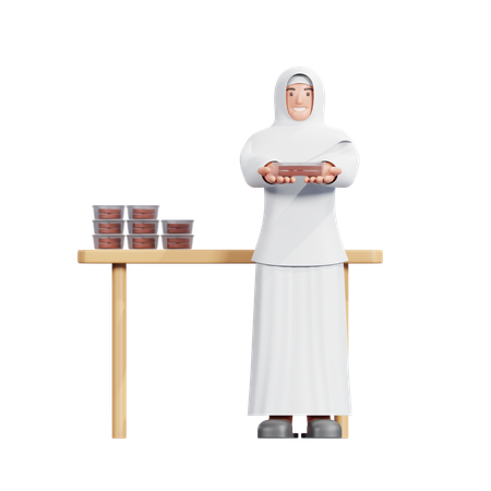Muslim Woman Distribute Sacrificial Meat  3D Illustration