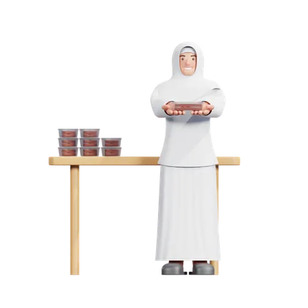 Muslim Woman Distribute Sacrificial Meat  3D Illustration