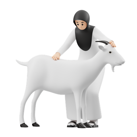 Muslim Woman Doing Cow Grooming  3D Illustration