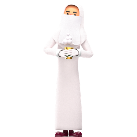Muslim Woman Drinking Coffee  3D Icon