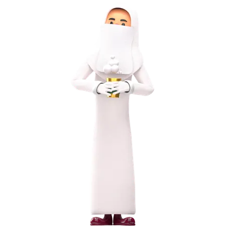 Muslim Woman Drinking Coffee  3D Illustration