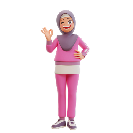 Muslim Woman Feel Good  3D Illustration