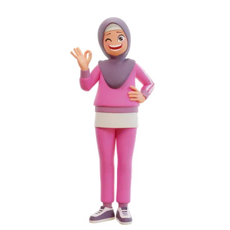 Muslim Woman Feel Good  3D Illustration