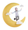 Muslim woman flying on crescent moon