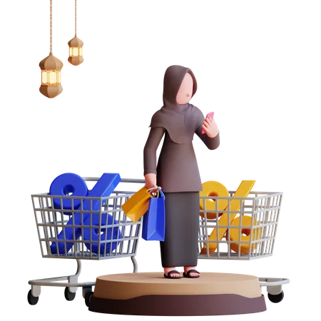 Muslim woman getting discount on Ramadan  3D Illustration