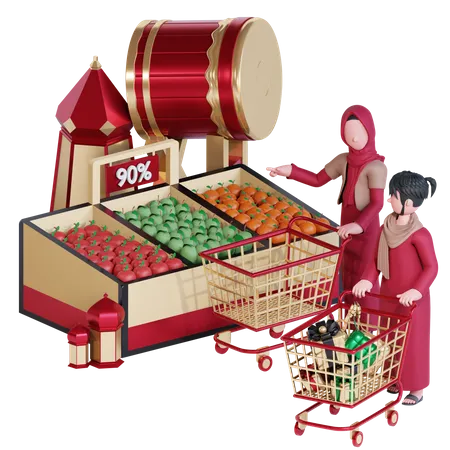 Muslim woman getting discount on Ramadan  3D Illustration