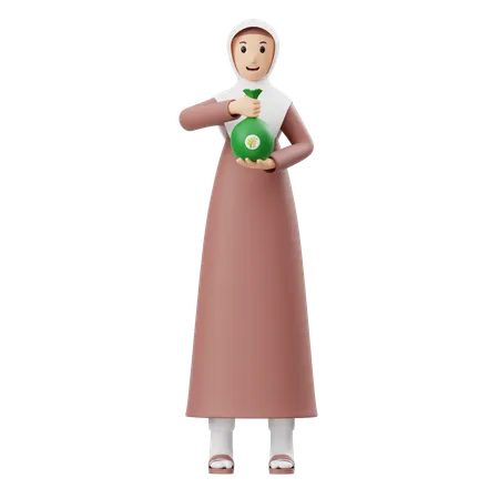 Muslim Woman Give Zakat  3D Illustration