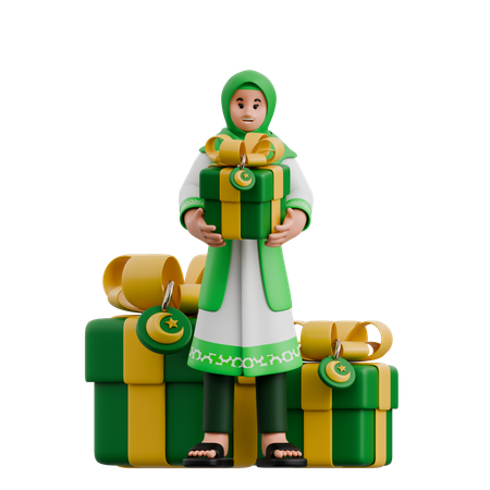 Muslim Woman Giving Gifts  3D Icon