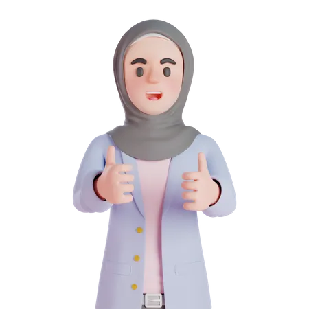 Muslim woman giving thumbs up 3D Illustration
