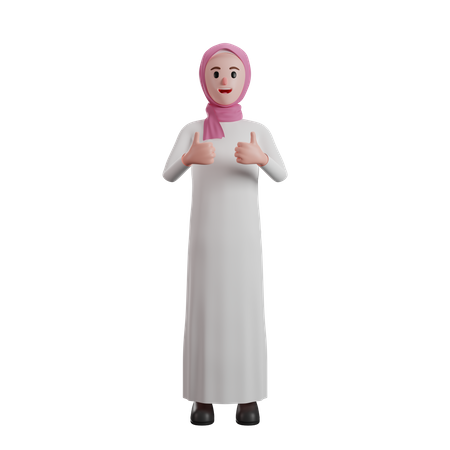 Muslim woman giving thumbs up sign  3D Icon