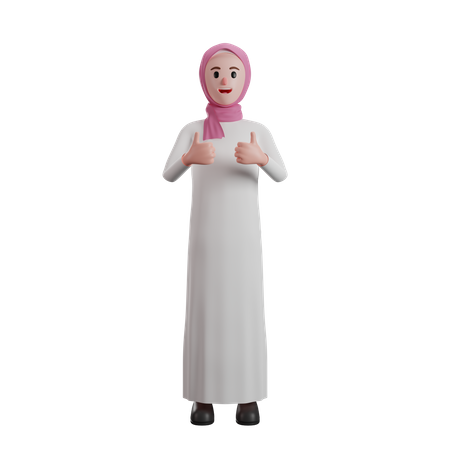 Muslim woman giving thumbs up sign 3D Illustration