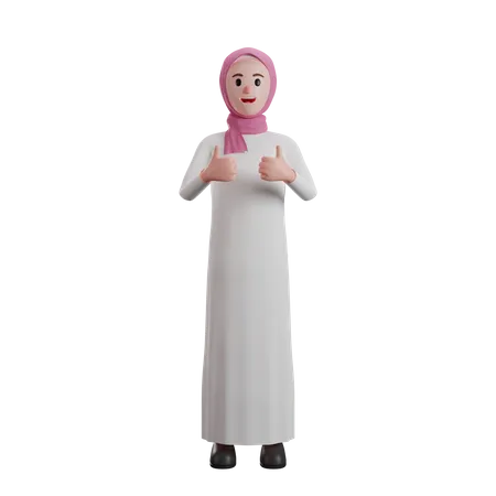 Muslim woman giving thumbs up sign 3D Illustration