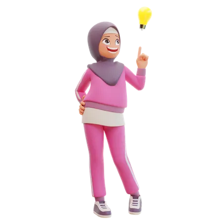 Muslim Woman Sporty Get Idea 3 D Cartoon Illustration 3D Illustration