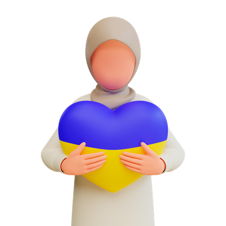 Muslim woman holding heart 3D Illustration