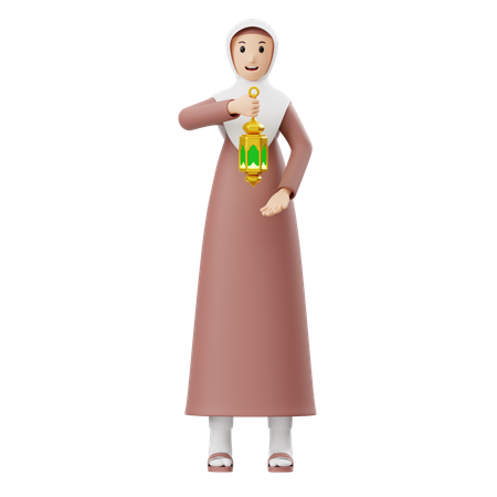 Muslim Woman Holding Lantern  3D Illustration