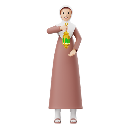 Muslim Woman Holding Lantern  3D Icon