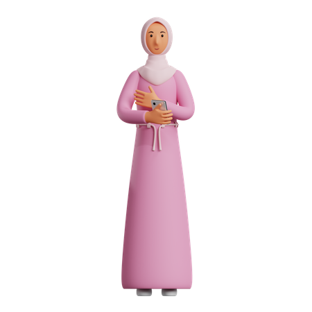 Muslim woman holding mobile  3D Icon