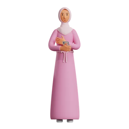 Muslim woman holding mobile  3D Illustration