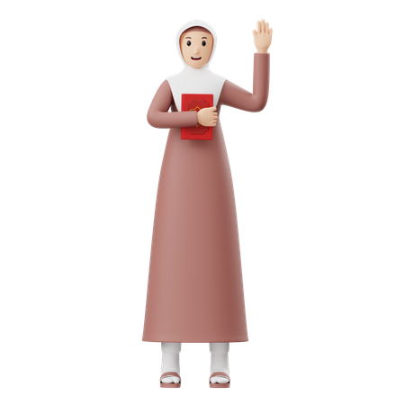 Muslim Woman Holding Quran  3D Illustration
