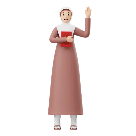 Muslim Woman Holding Quran  3D Illustration